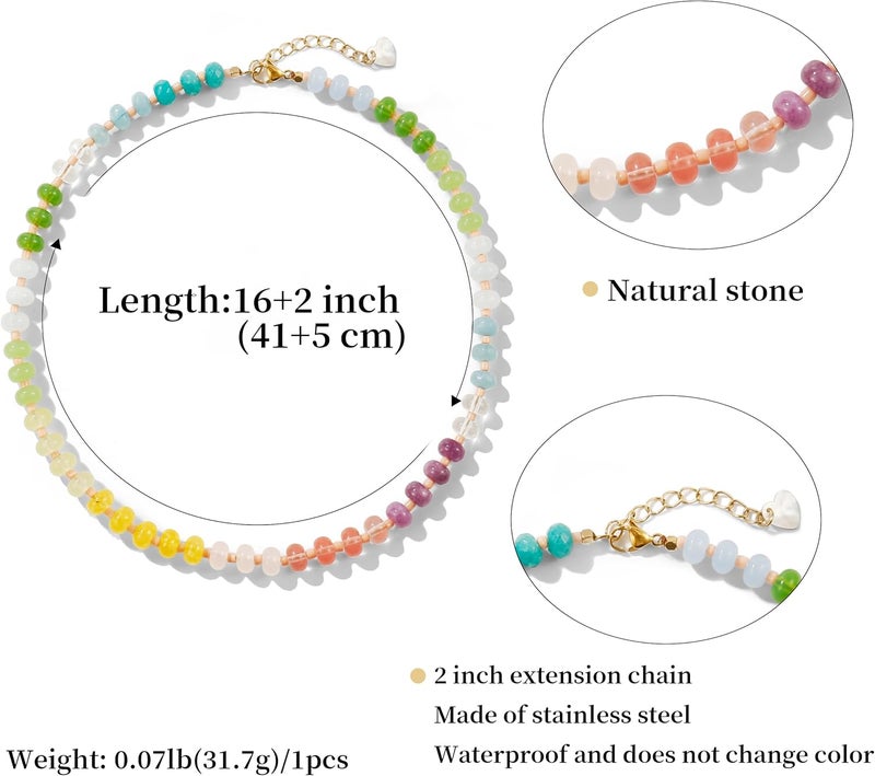 Badu Gemstone Beaded Necklace for Women Colorful Natural Stone Freshwater Pearl Surfer Beach Rainbow Necklace Jewelry Gift - Image 2